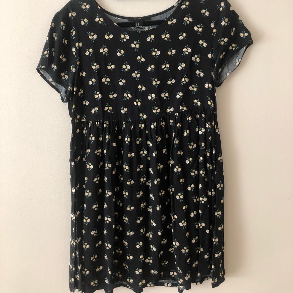 Black daisy babydoll dress